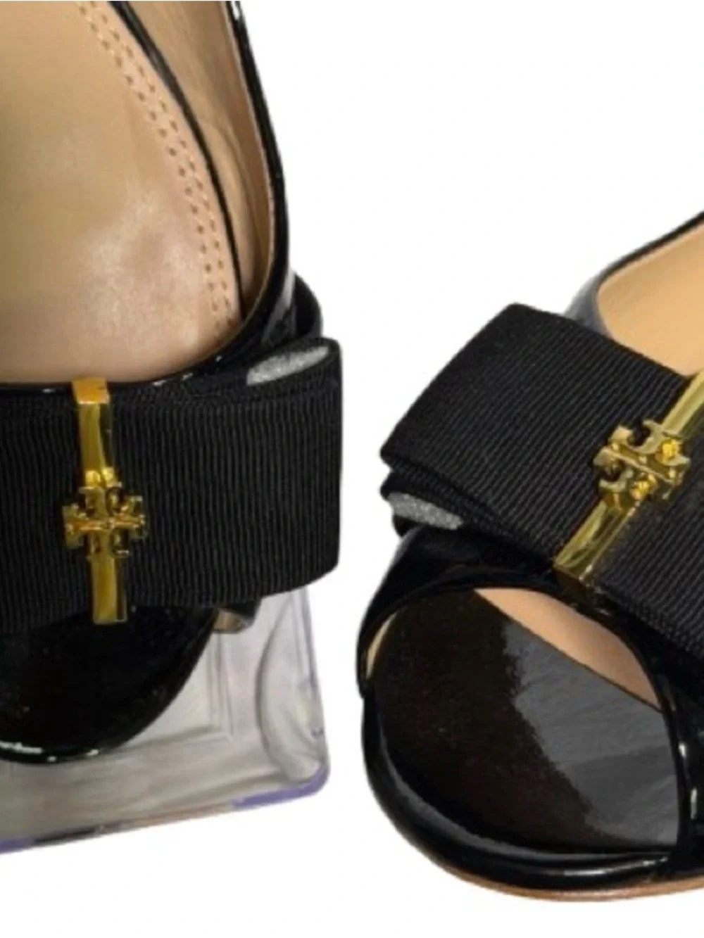 Tory Burch Patent Leather Black Bow Peep-Toe Flats